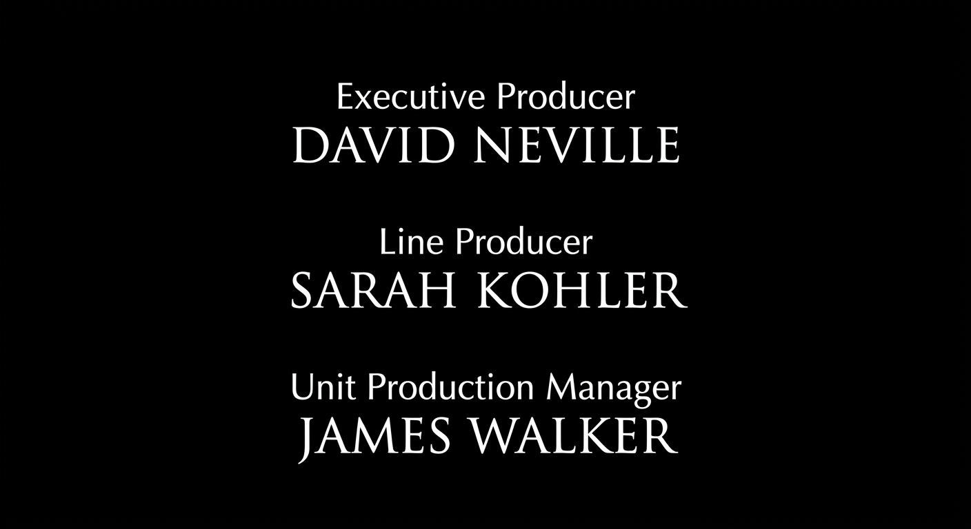 Film end credits showing Line Producer credit placement after Executive Producer and above Unit Production Manager